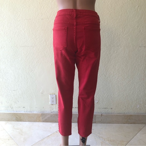 Forever 21 Women’s Size 30 Red Studded Capri Jeans Pants Stretchy Skinny Fit - Picture 2 of 16
